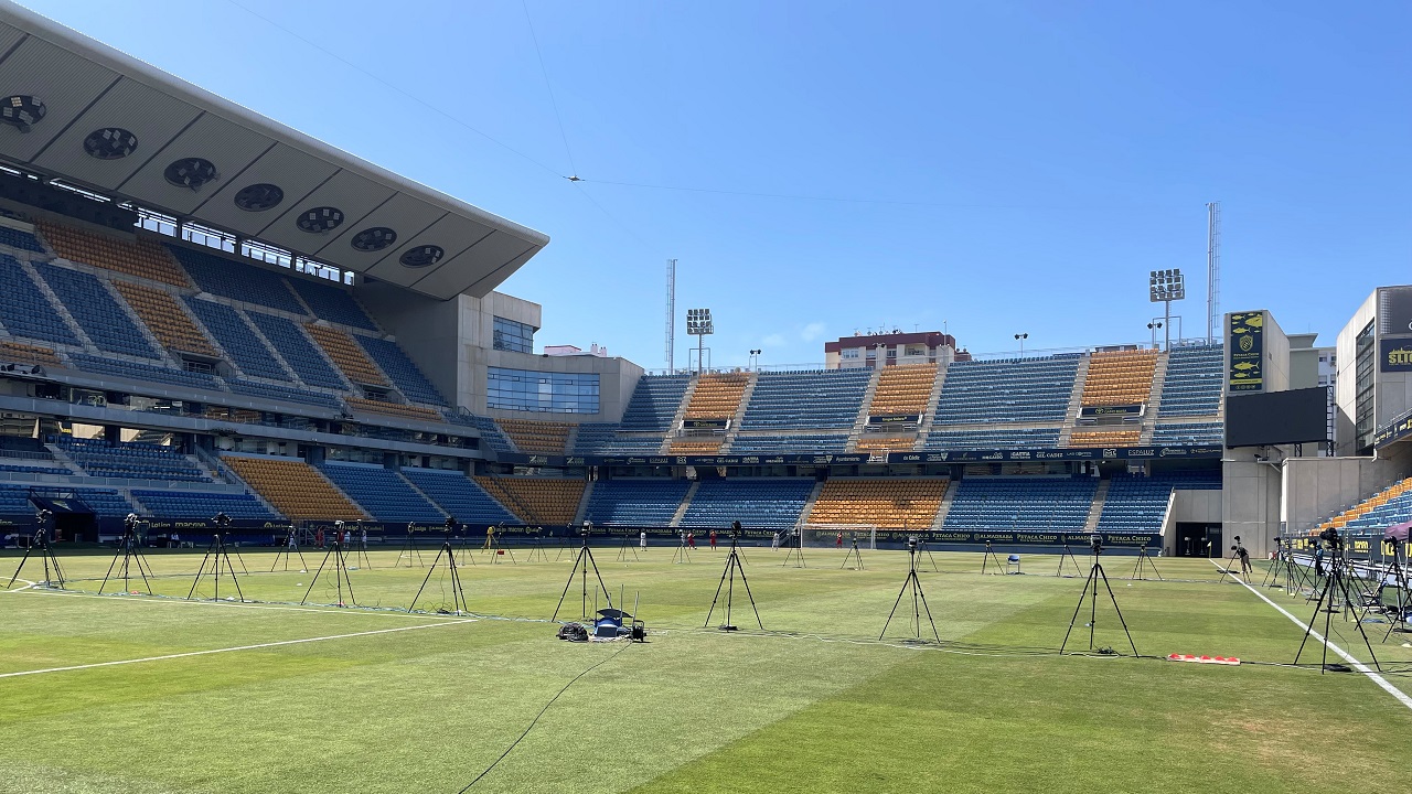 photo of sport field with recording equipment on it