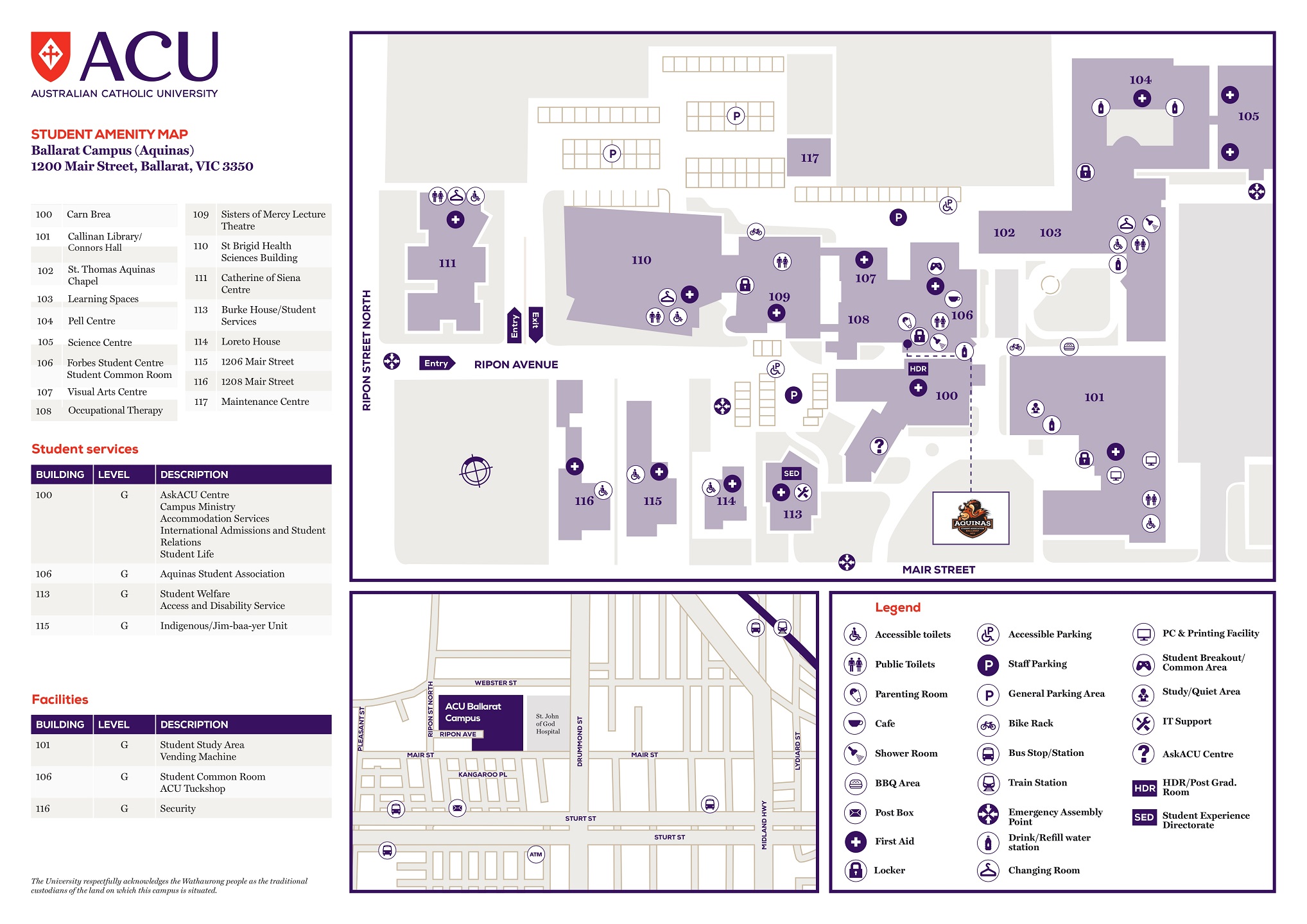 Ballarat campus amenity map