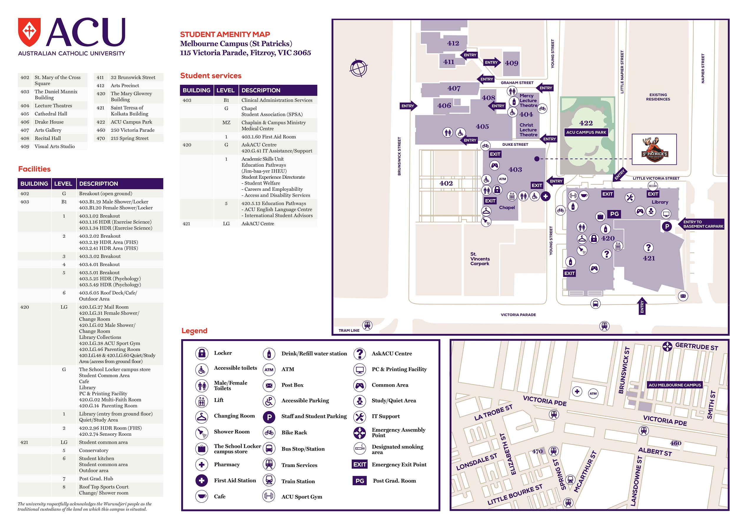 map of Melbourne campus amenity map